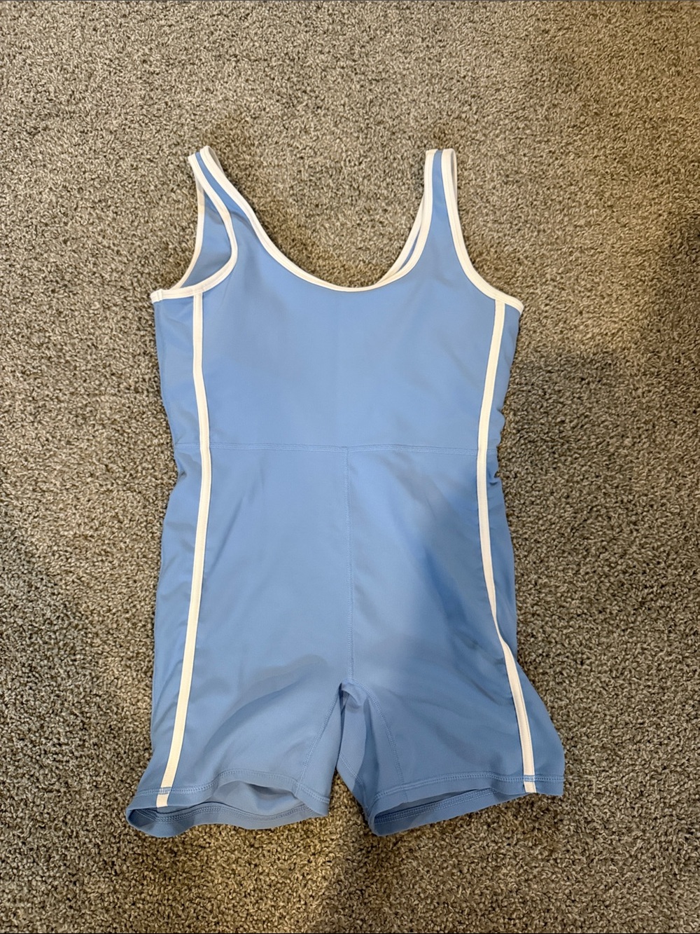 Blue Scoop Neck Active Bodysuit with White Trim